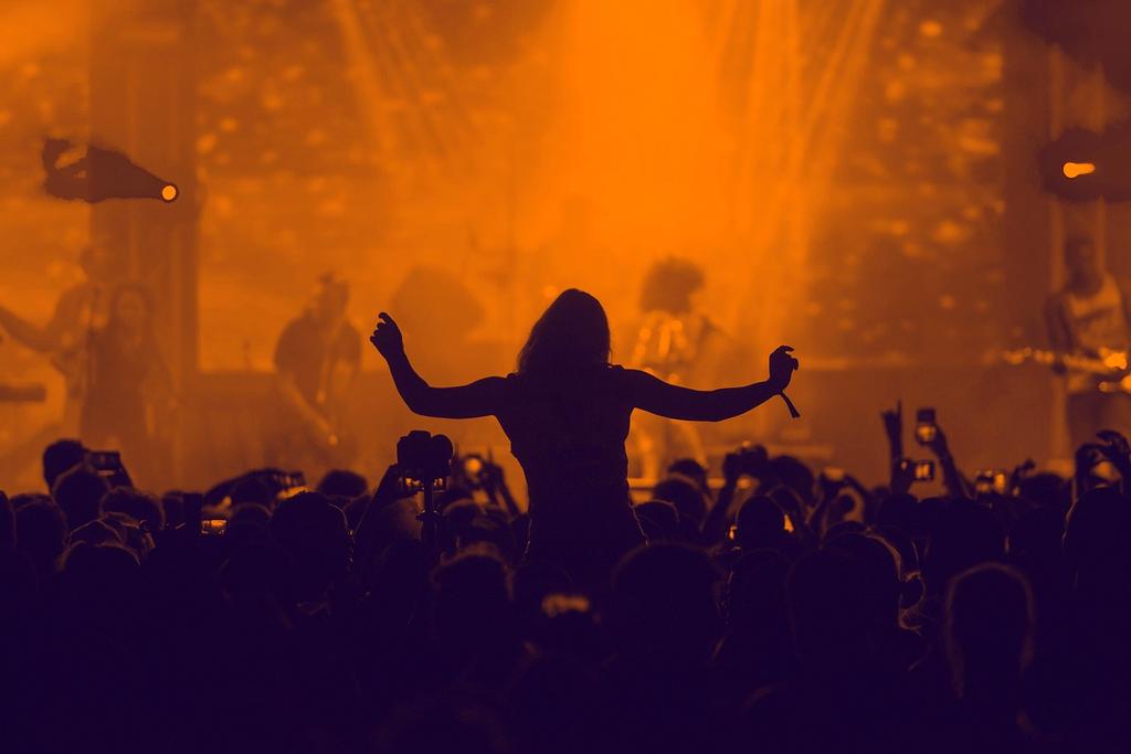 Live-Musik-Event mit begeisterter Menge und Bühnenbeleuchtung